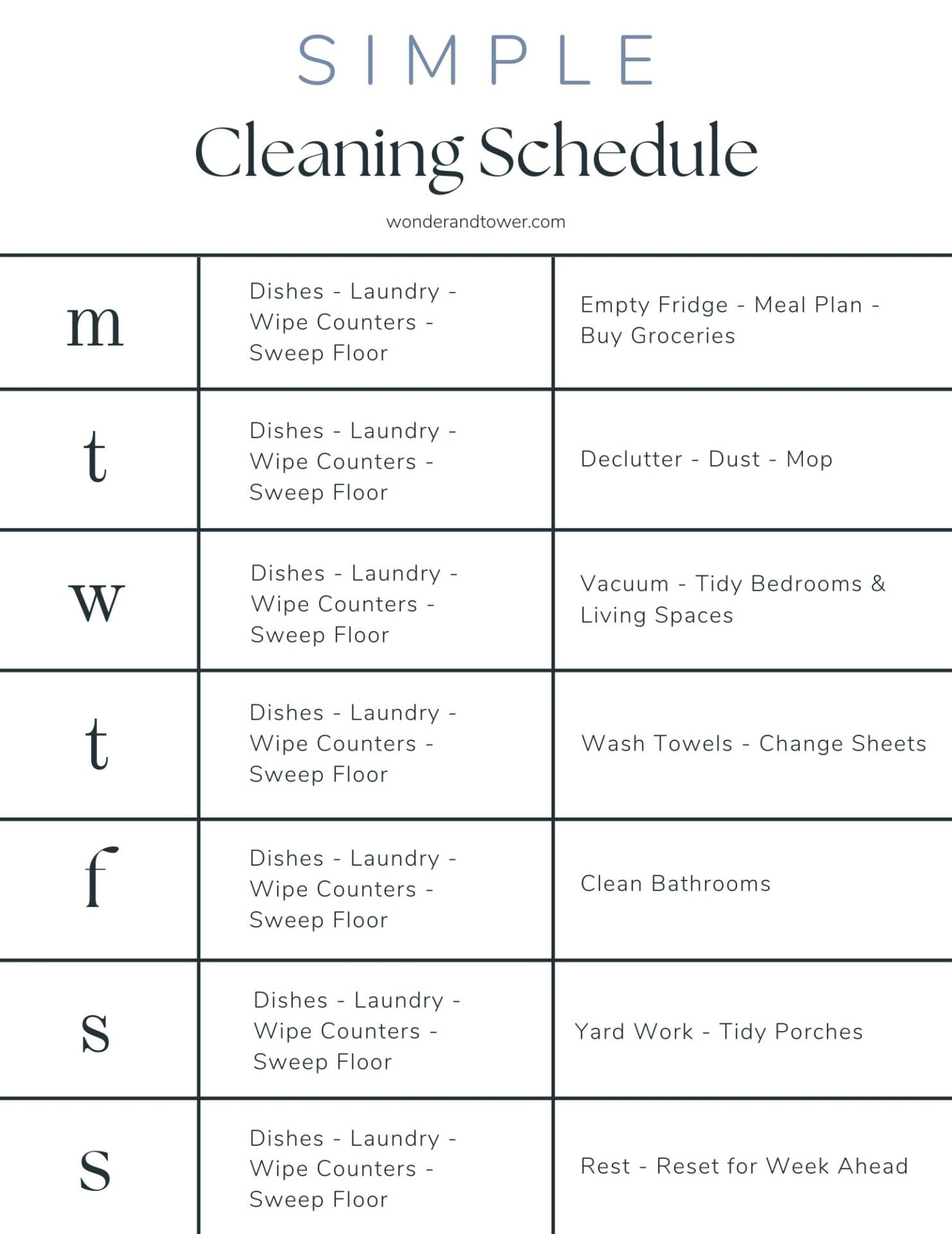 cleaning schedule
